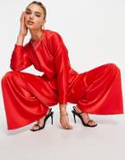 Asos Design Matching Wide Leg Pants With Pleat Front-red
