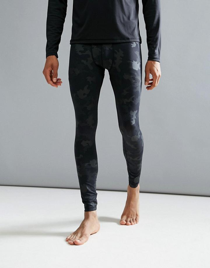 Bershka Sport Running Tights In Camo - Multi