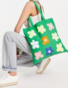 Monki Flower Tote Bag In Bright Green