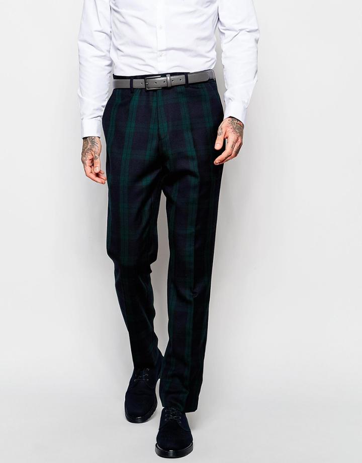 Devils Advocate Black Watch Green Check Suit Pants - Navy