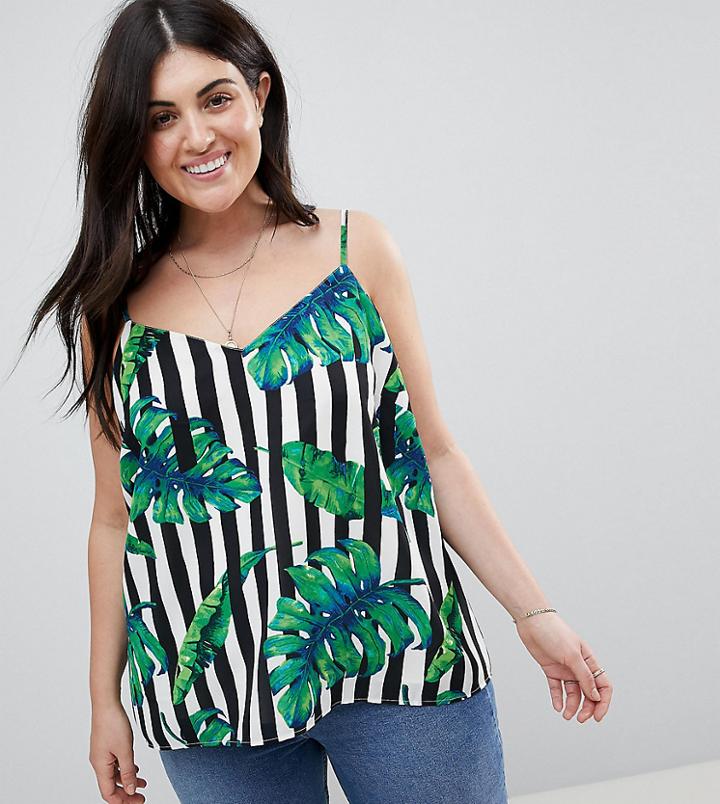 Asos Curve Printed Cami In Tropical Stripe - Multi