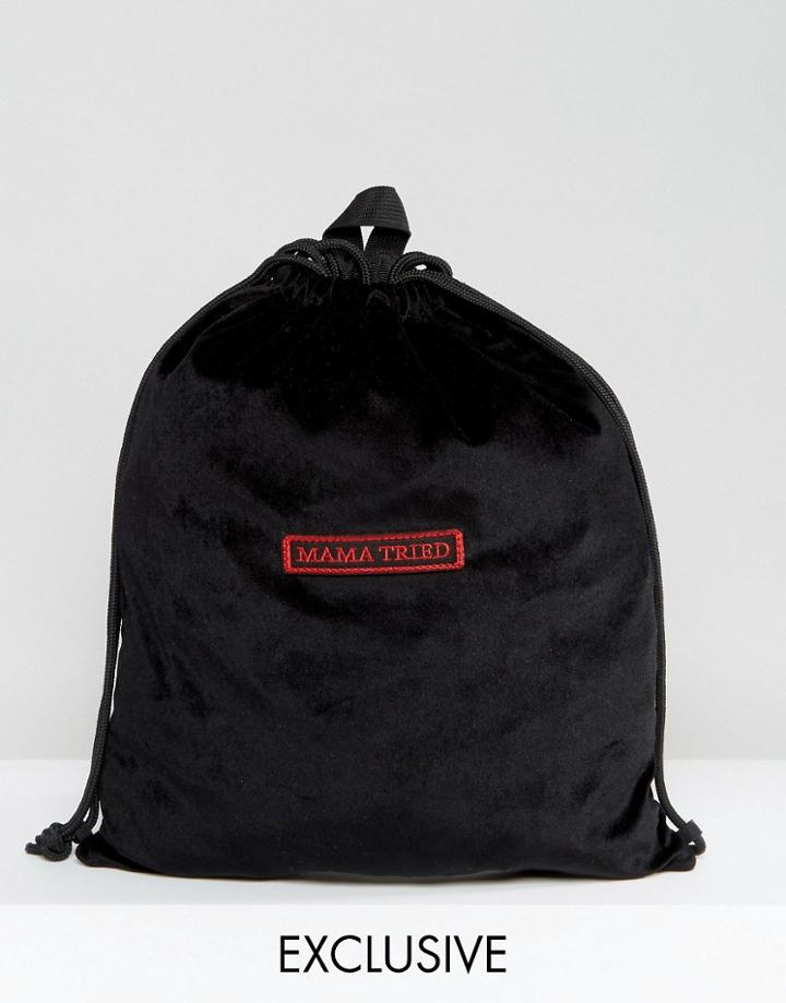 Sacred Hawk Mama Tried Velvet Drawstring Backpack - Black