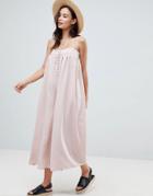 Asos Minimal Cami Jumpsuit With Button Detail - Pink