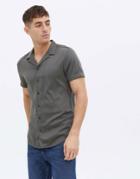 New Look Short Sleeve Satin Shirt With Revere Collar In Gray