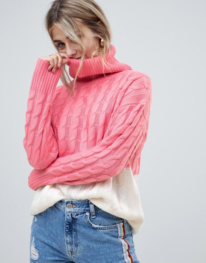 Brave Soul Mallow Color Block Sweater - Pink