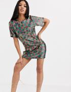 Flounce London Sequin T Shirt Dress In Multi