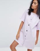 Liquor & Poker Button Through Denim Dress With Raw Hem - Purple