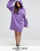 Asos Curve Hoody Dress With Bell Sleeves And Spliced Print - Purple