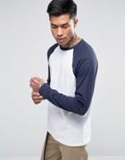 Asos Long Sleeve T-shirt With Contrast Raglan In White/navy - Multi