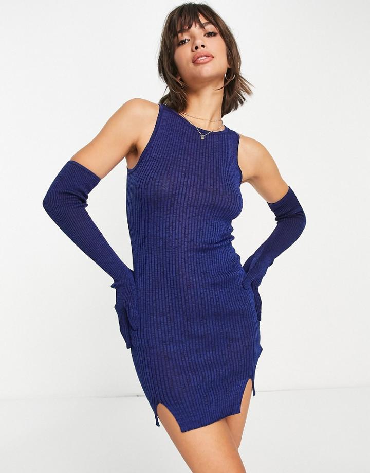 Asos Design Knit Mini Rib Dress With Gloves In Space Dye-multi