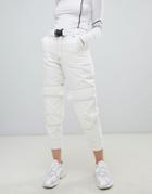 Asos Design Tapered Jeans In Winter White With Utility Styling And Contrast Stitch - White
