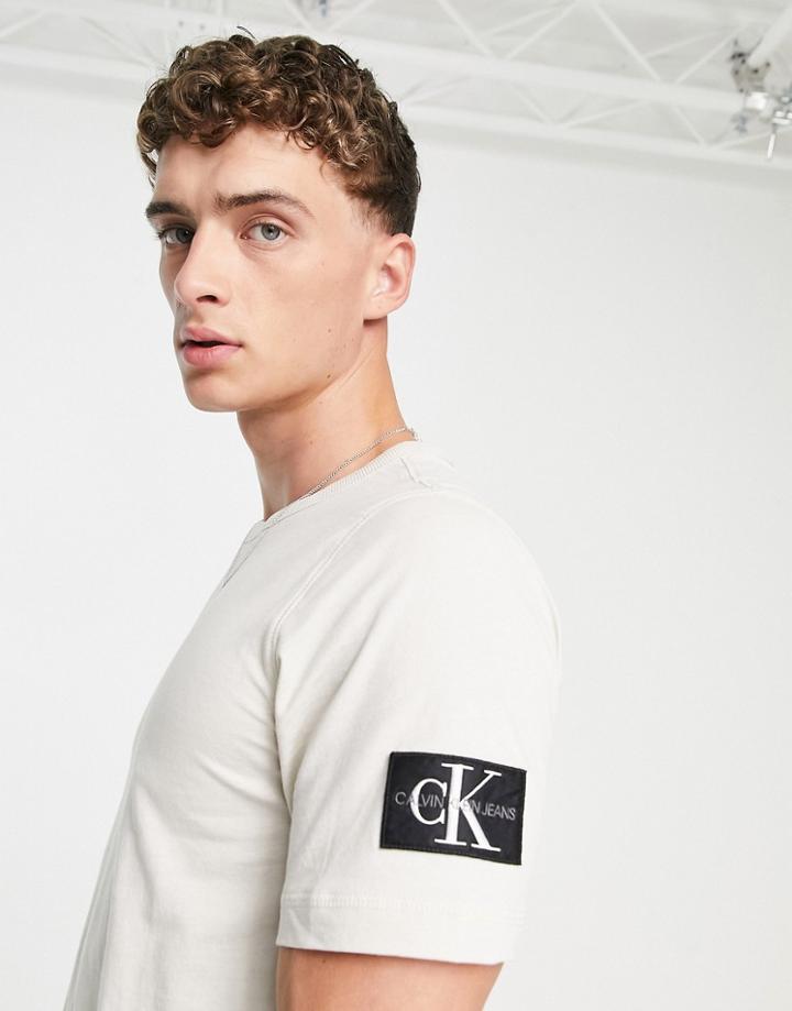 Calvin Klein Jeans Monogram Badge T-shirt In Stone-neutral