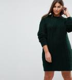 Asos Curve Oversized Knitted Dress With Cable Detail - Green