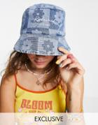 Reclaimed Vintage Inspired Denim Bucket Hat In Checkerboard Floral - Part Of A Set-blues