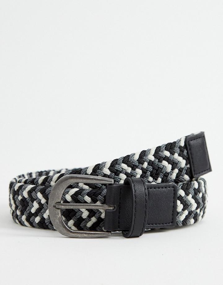 Asos Design Woven Slim Belt In Black White And Gray - Multi