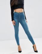 Asos Rivington High Waist Denim Jeggings In Tinted Blue Wash - Blue