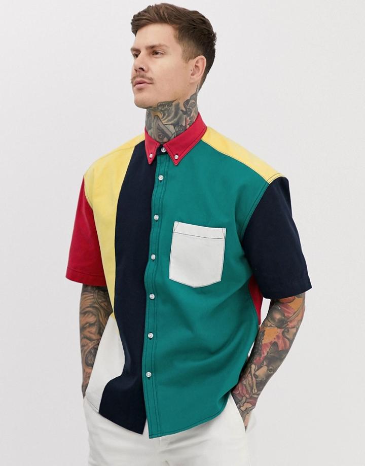 Asos Design Oversized Shirt In 90's Style Cut & Sew-multi