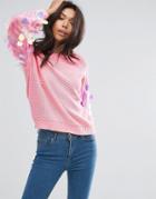 Prettylittlething Sequin Sleeve Sweater - Pink