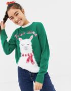 New Look Llama Holidays Sweater - Green