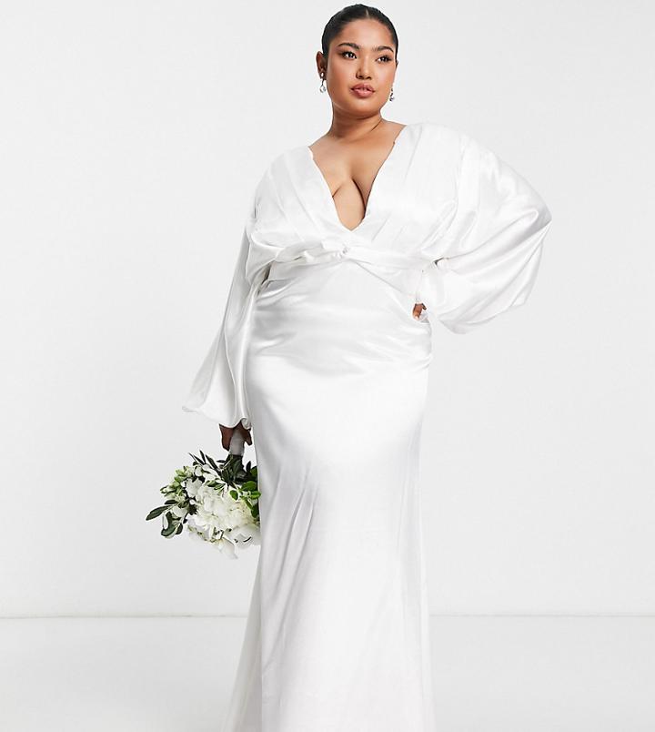 Yaura Plus Bridal Kimono Sleeve Maxi Dress In Ivory-white