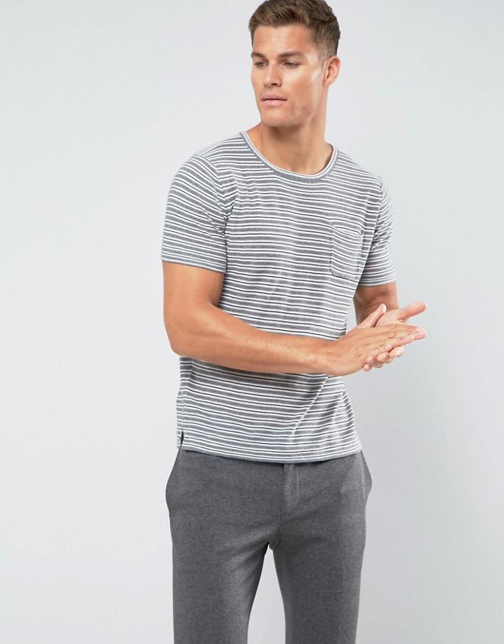 Mango Man Striped T-shirt In Gray And White - White