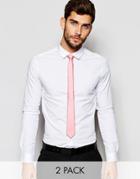 Asos Skinny Shirt In White With Pink Tie Save 15%