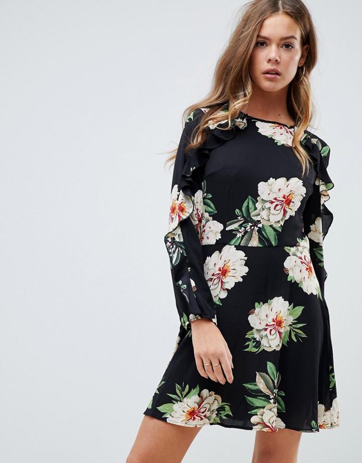Ax Paris Long Sleeve Floral Dress-navy