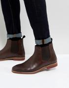 Asos Chelsea Boots In Brown Leather With Contrast Sole - Brown