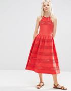 Asos Cotton Midi Sundress With Lace Inserts - Red