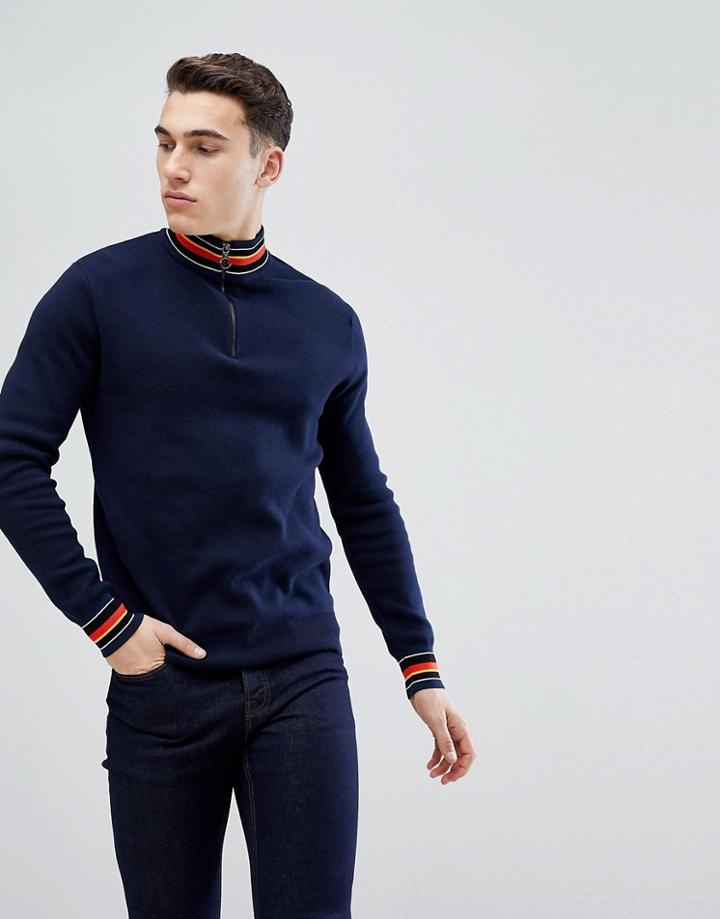 Stradivarius Half Zip Sweater In Navy - Navy