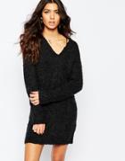 Noisy May V-neck Oversize Knit Dress - Black
