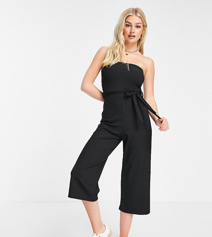 Miss Selfridge Petite Rib Bandeau Jumpsuit In Black