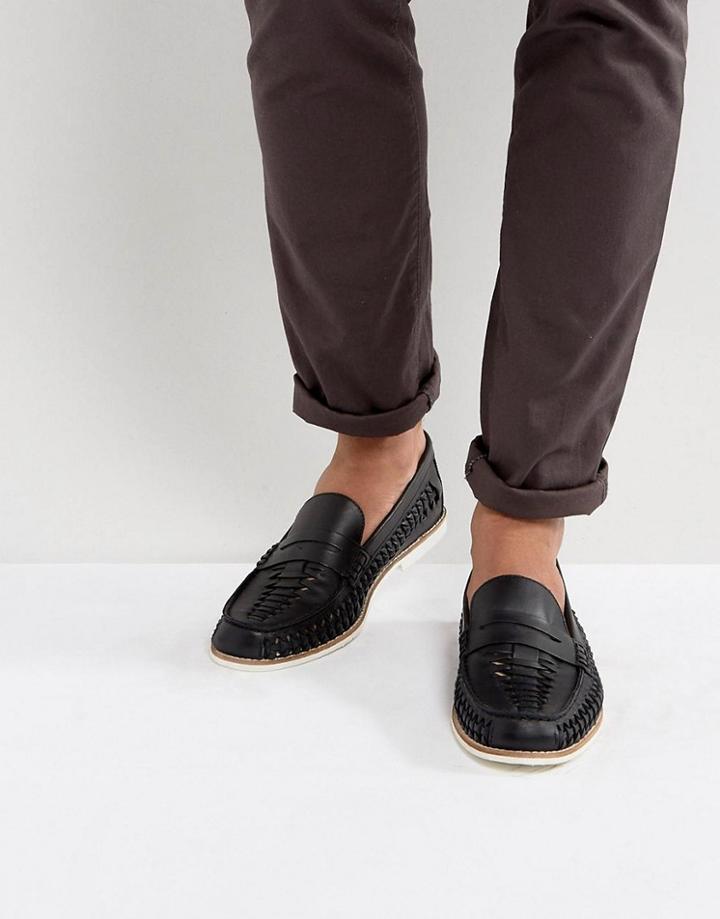 Kg By Kurt Geiger Woven Loafers In Navy Leather - Black