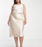 Flounce London Plus Bias Cut Midi Skirt In Mink Satin - Part Of A Set-neutral