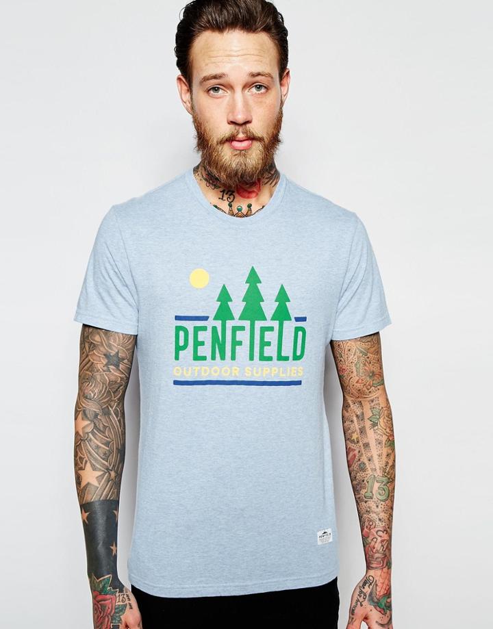 Penfield T-shirt With Treeline Print In Blue - Sky