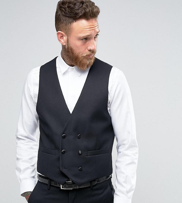 Farah Skinny Tuxedo Double Breasted Vest - Navy