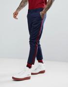 Asos Smart Tapered Pants In Navy With Wine Side Stripe - Navy