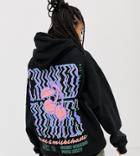 Crooked Tongues Oversized Hoodie With Cherry Rave Print - Black