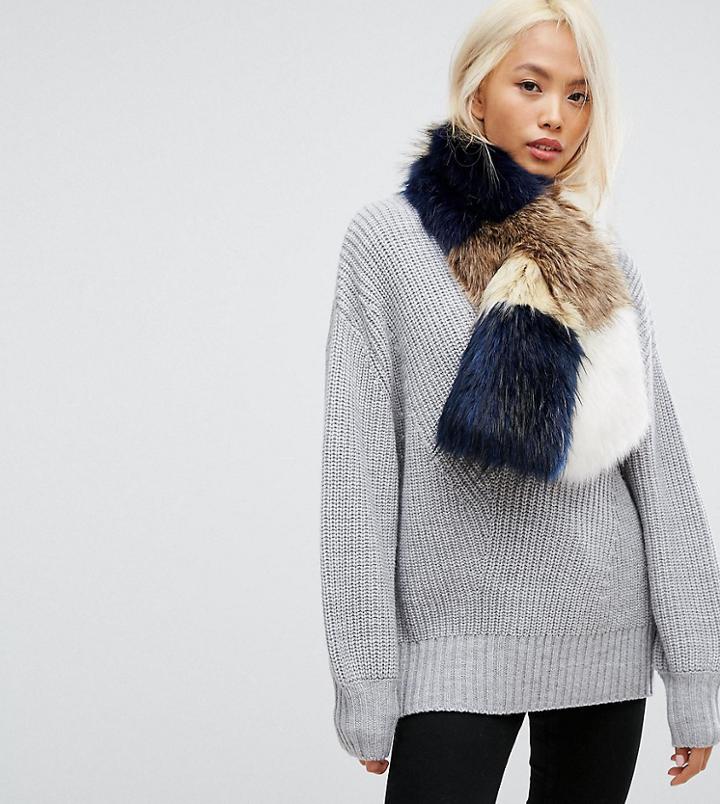 Stitch & Pieces Faux Fur Patchwork Scarf - Multi