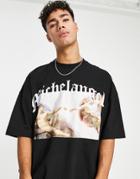 Topman Extreme Oversized Fit T-shirt With Michelangelo Box Chest Print In Black