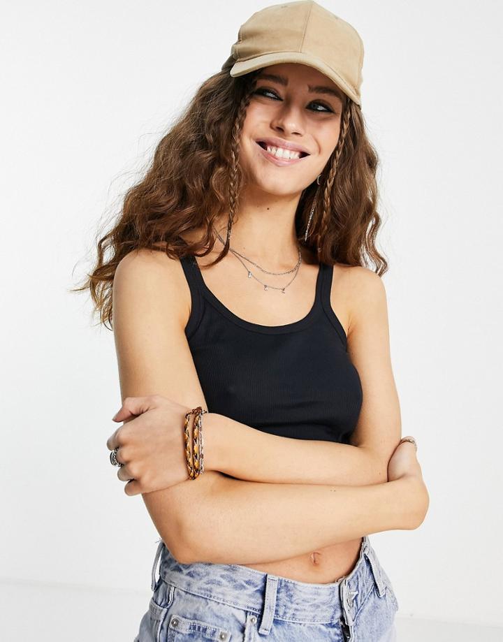 Topshop Basic Rib Tank Top In Black