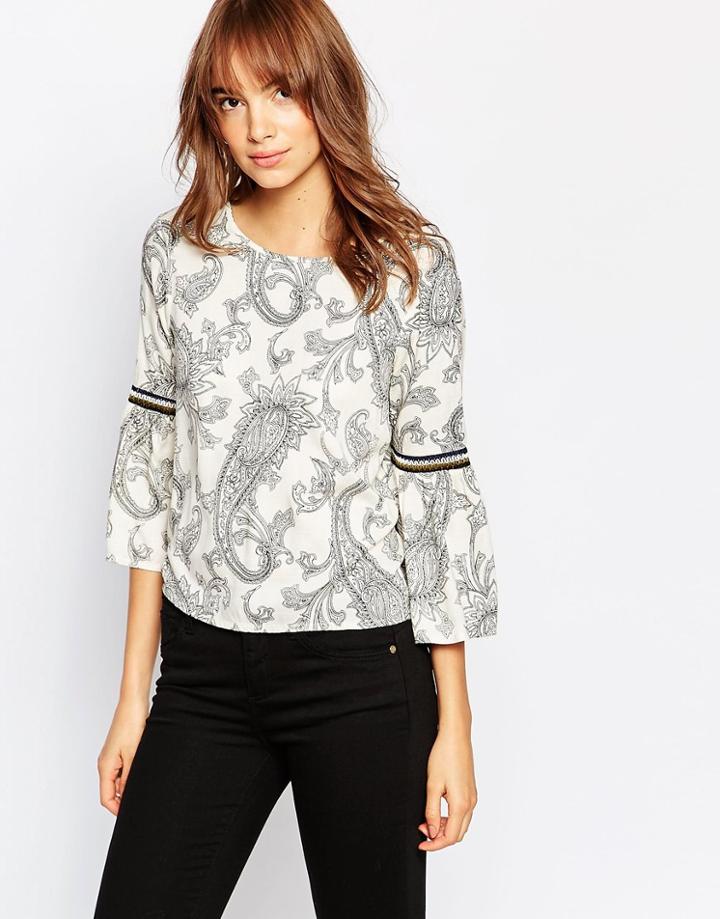 Vero Moda Paisley Print Bell Sleeve Shell Top - Moonbeam