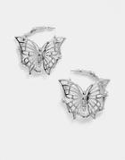 Asos Design Hoop Earrings With Butterfly In Silver Tone