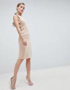 Forever Unique Formal Midi Dress With Side Detail - Beige