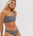Brave Soul One Shoulder Bikini Top Gingham - Black