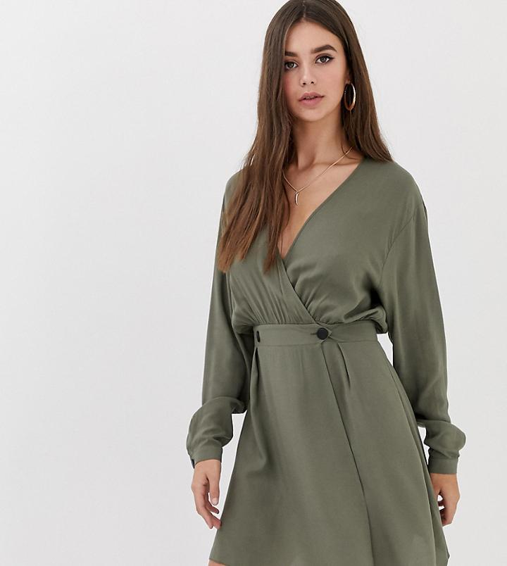 Asos Design Tall Casual Wrap Mini Dress-green