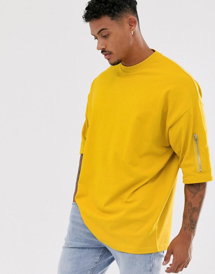 Asos Design Oversized Longline T-shirt With Ma1 Pocket In Yellow - Yellow