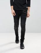 Asos Super Skinny Jeans In Washed Black Mixed Biker With Rips - Black
