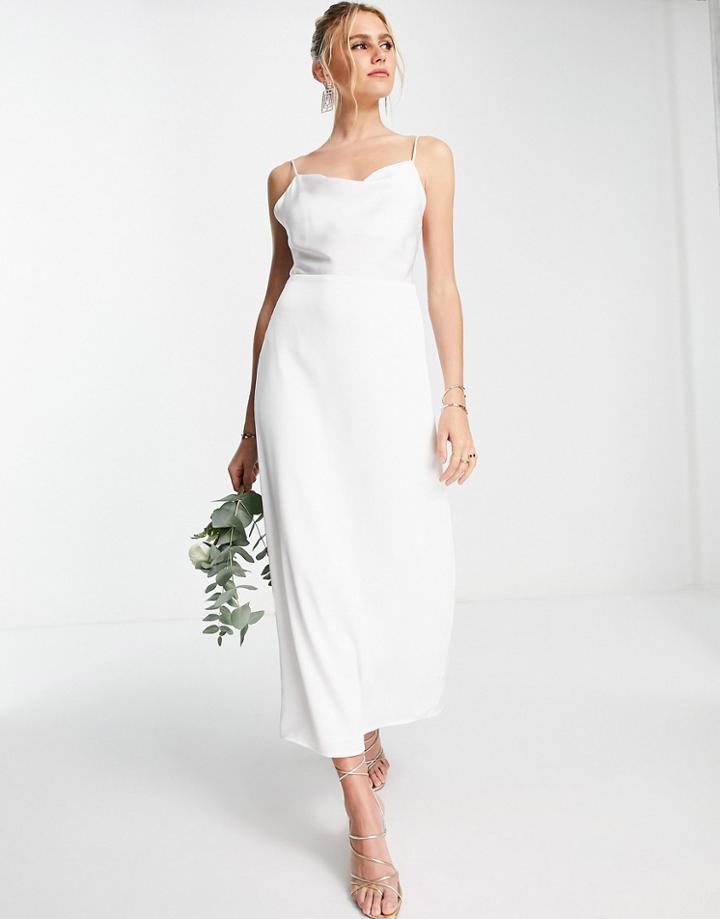 Vila Bridal Cami Maxi Dress With Cowl Neck In White Satin