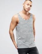 Asos Relaxed Tank With Raw Edge And Stripes - White